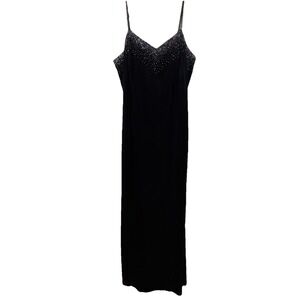 Betsey & Adam Black Velvet Evening Rhinestone Gown Long 22W Dress